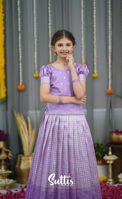 Blended Silk Pavadai Sattai - Lavender and White Kids-Suttis
