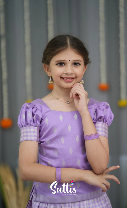 Blended Silk Pavadai Sattai - Lavender and White Kids-Suttis