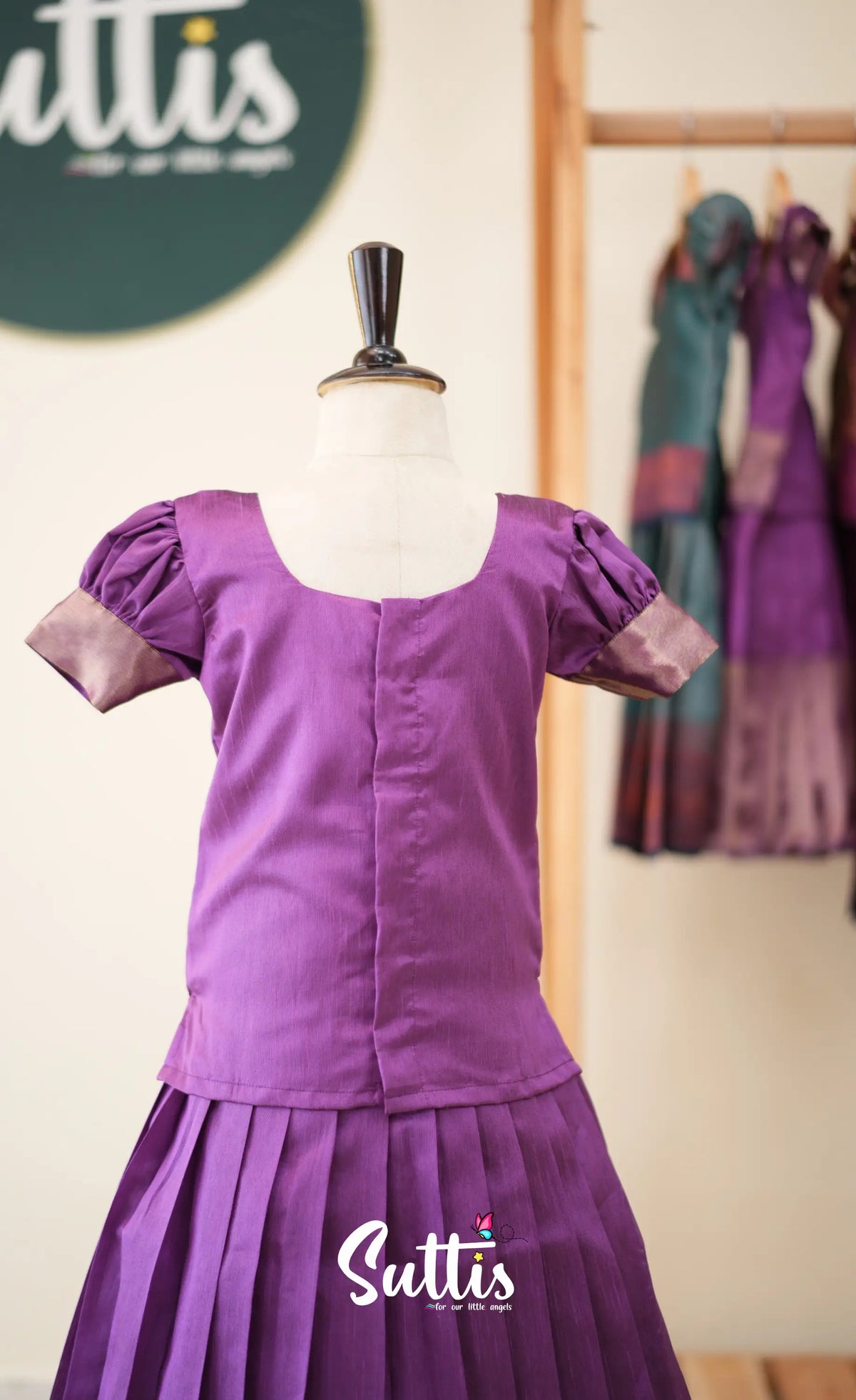 Blended Silk Pavadai Sattai - Lavender - Kids-Suttis