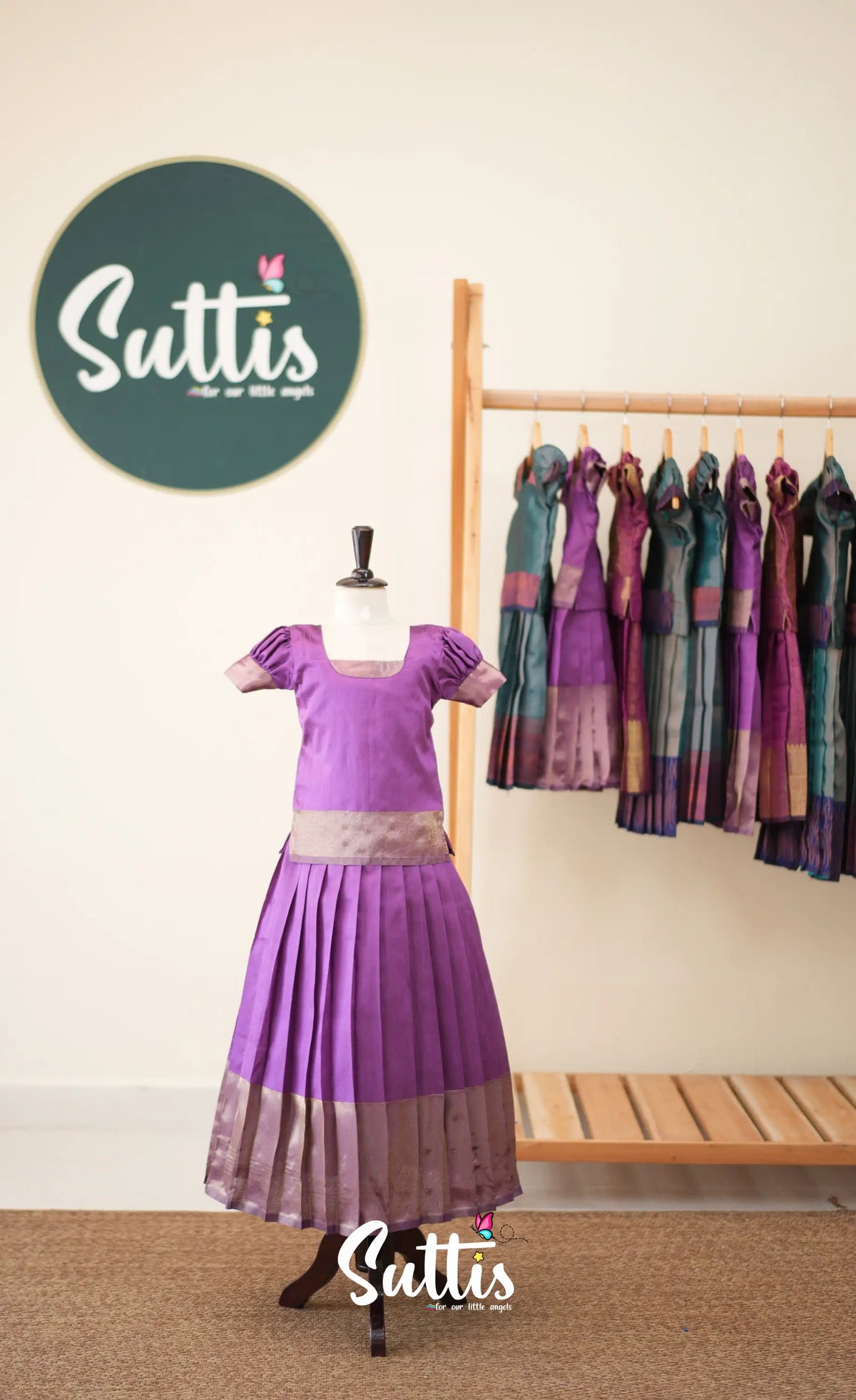 Blended Silk Pavadai Sattai - Lavender - Kids-Suttis
