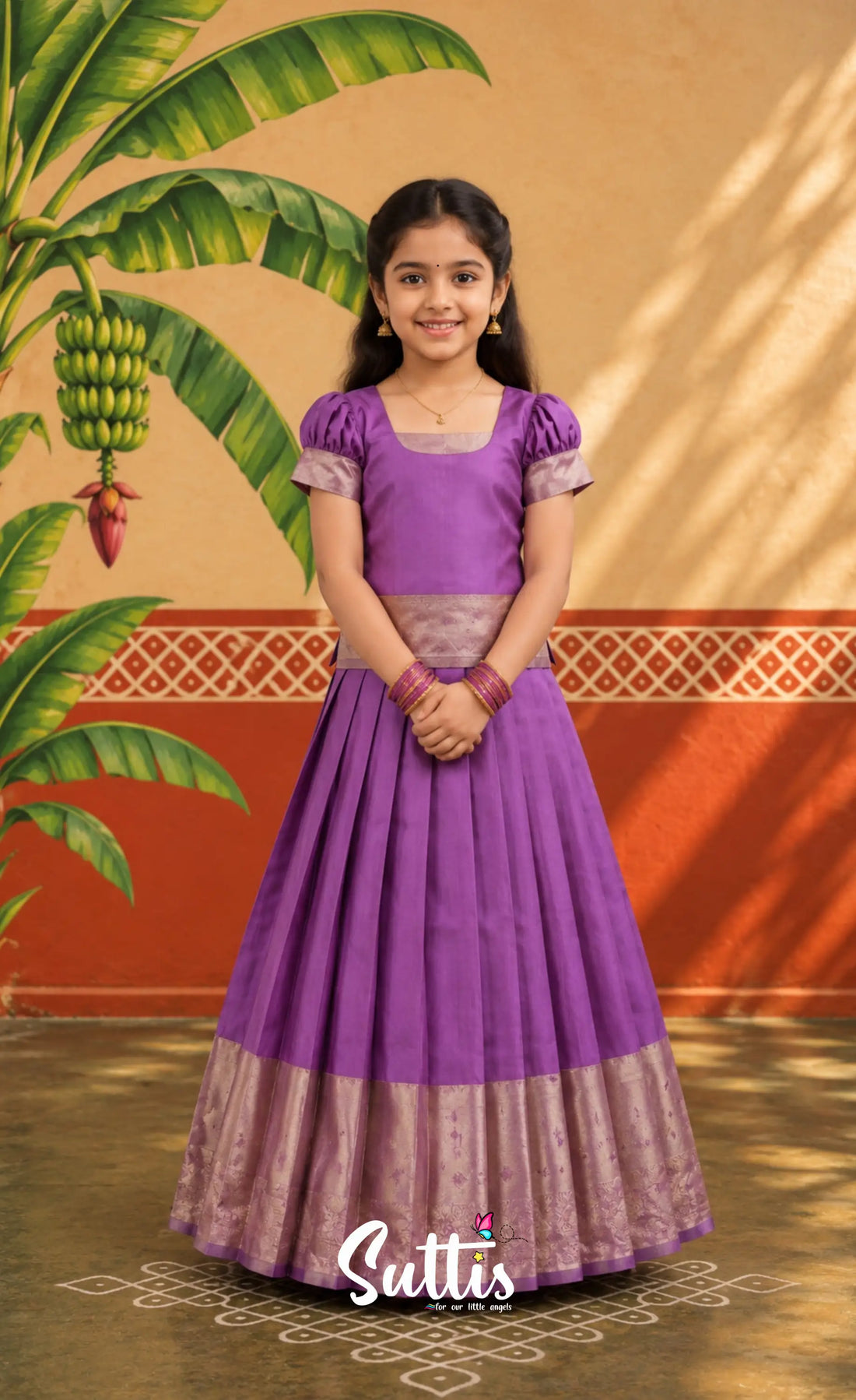 Blended Silk Pavadai Sattai - Lavender - Kids-Suttis