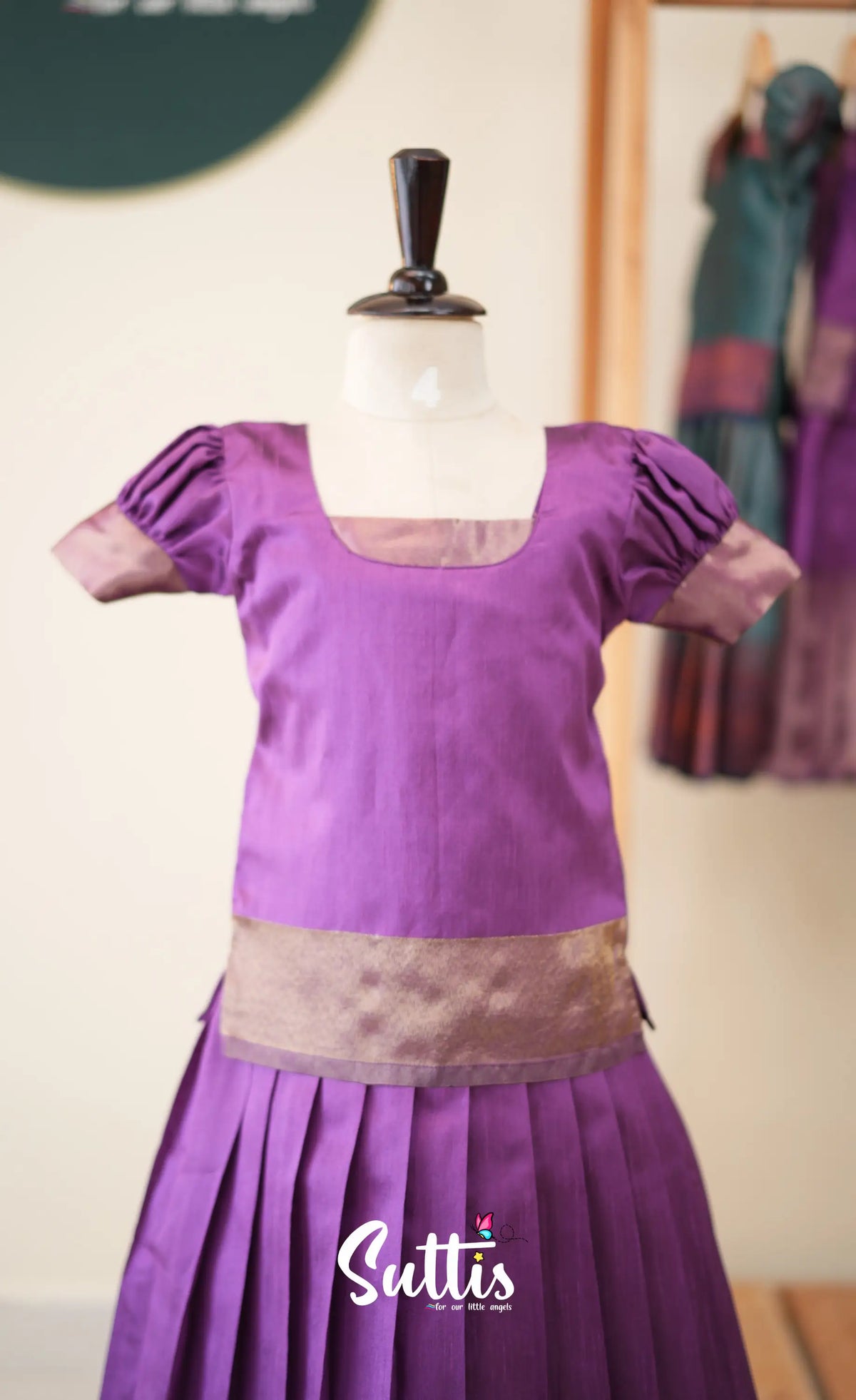 Blended Silk Pavadai Sattai - Lavender - Kids-Suttis