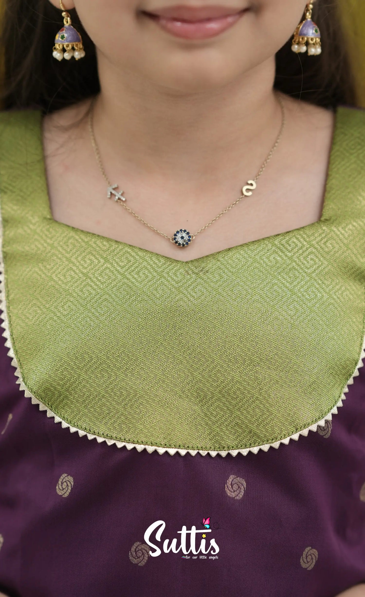 Blended Silk Pavadai Sattai - Light Green and Royal Purple Kids-Suttis