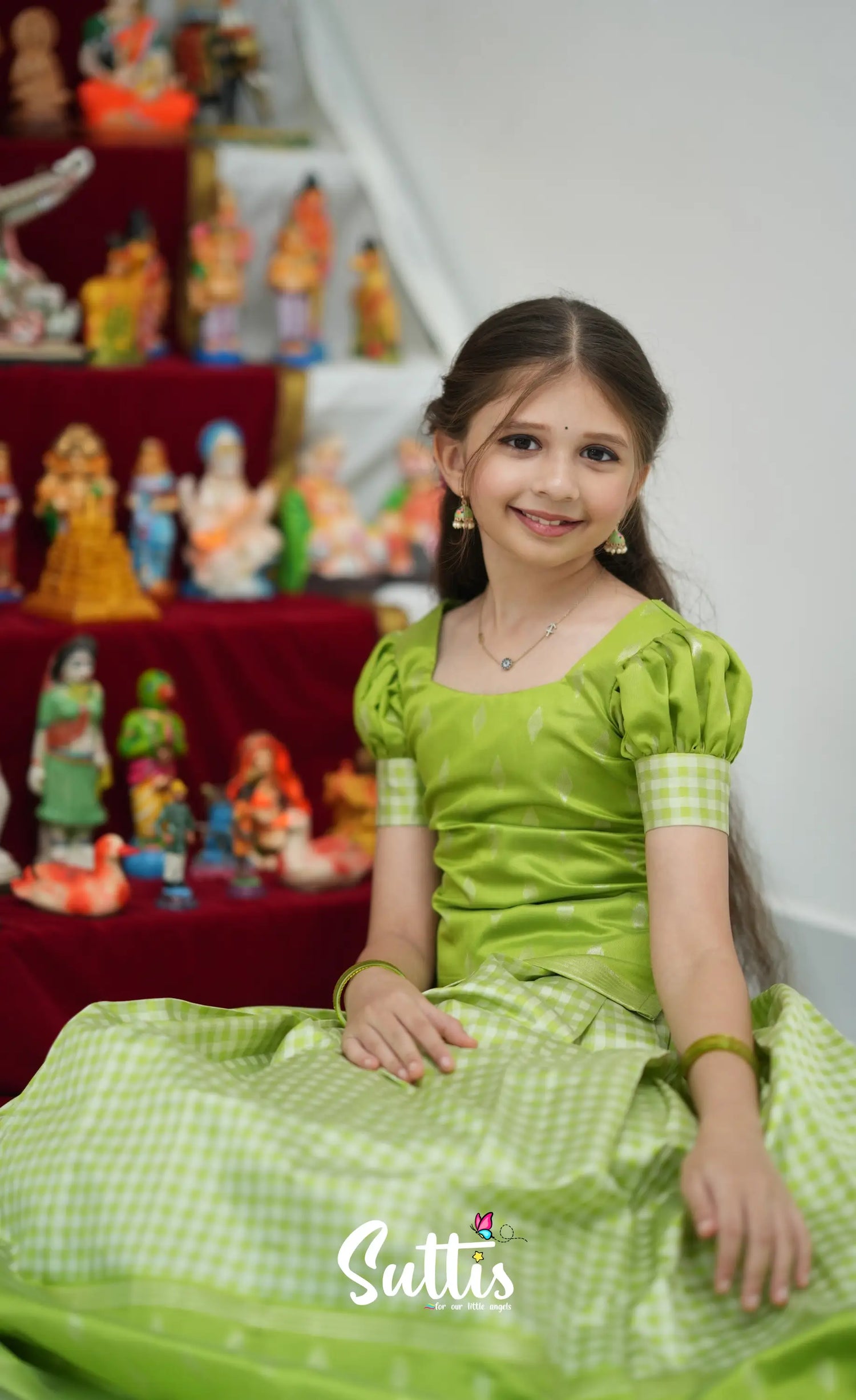 Blended Silk Pavadai Sattai - Light Green and White Kids-Suttis