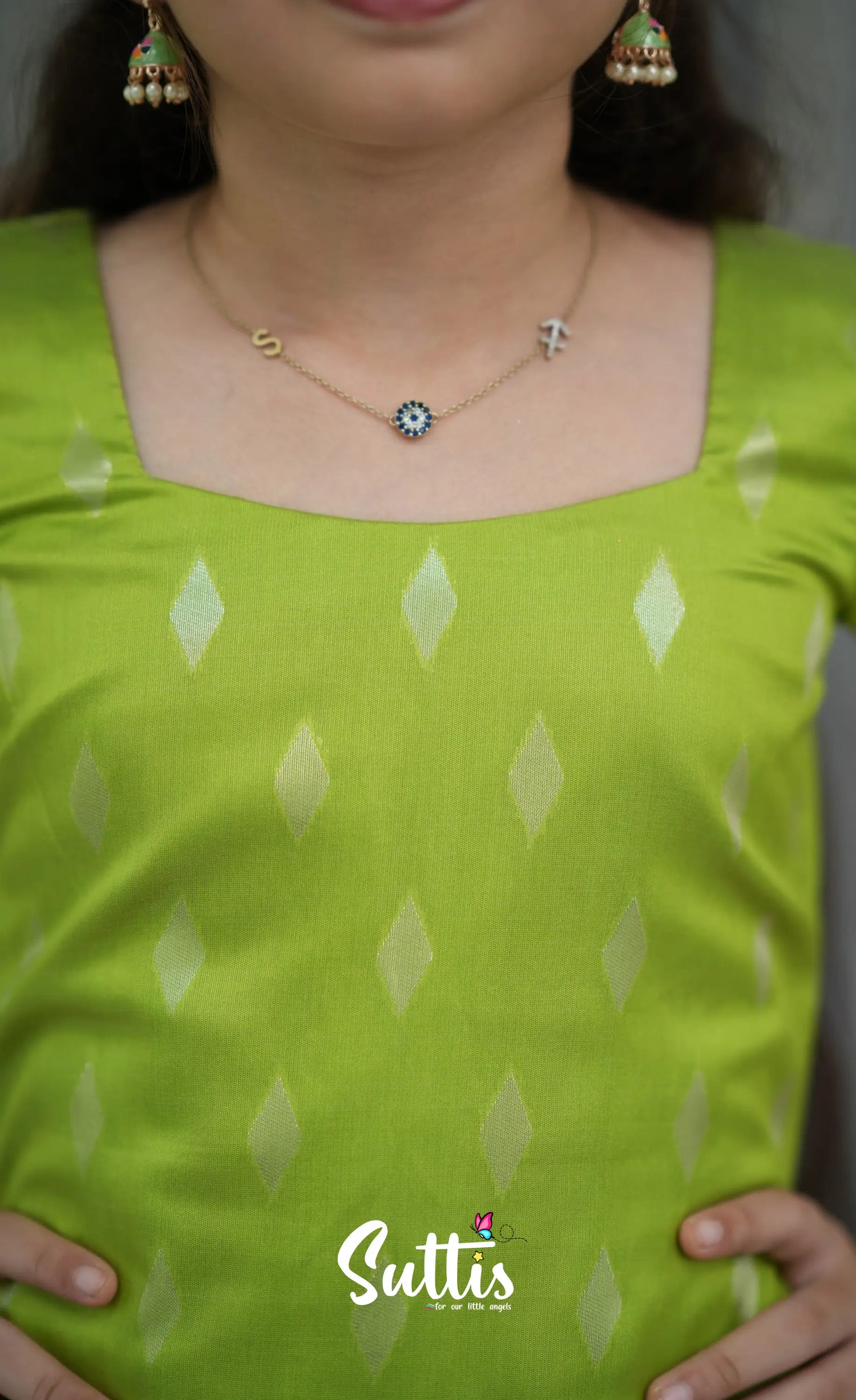 Blended Silk Pavadai Sattai - Light Green and White Kids-Suttis