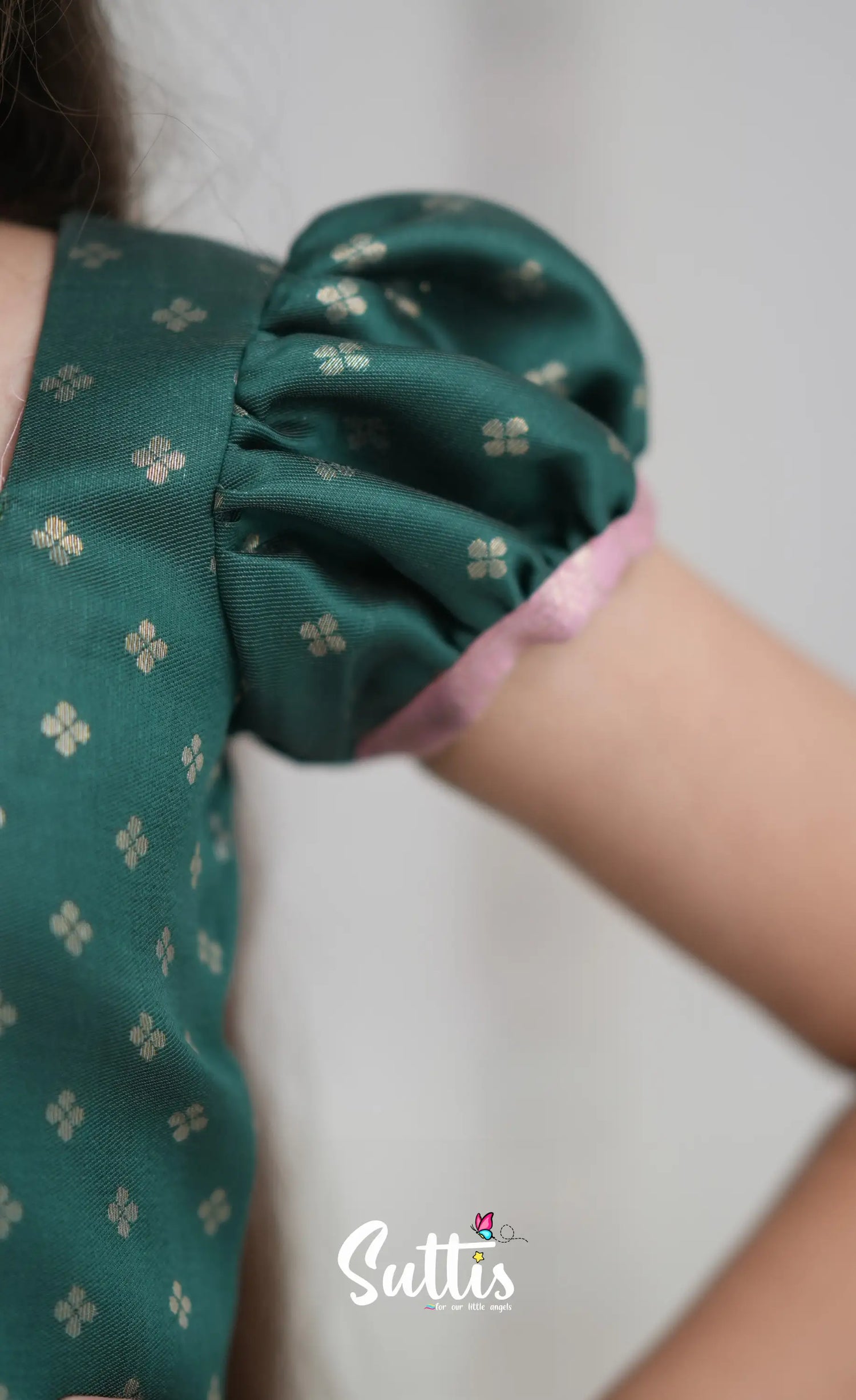 Blended Silk Pavadai Sattai Light Pink and Bottle Green Kids Suttis