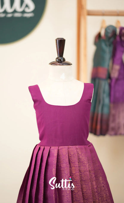 Blended Silk Pavadai Sattai - Magenta - Kids-Suttis