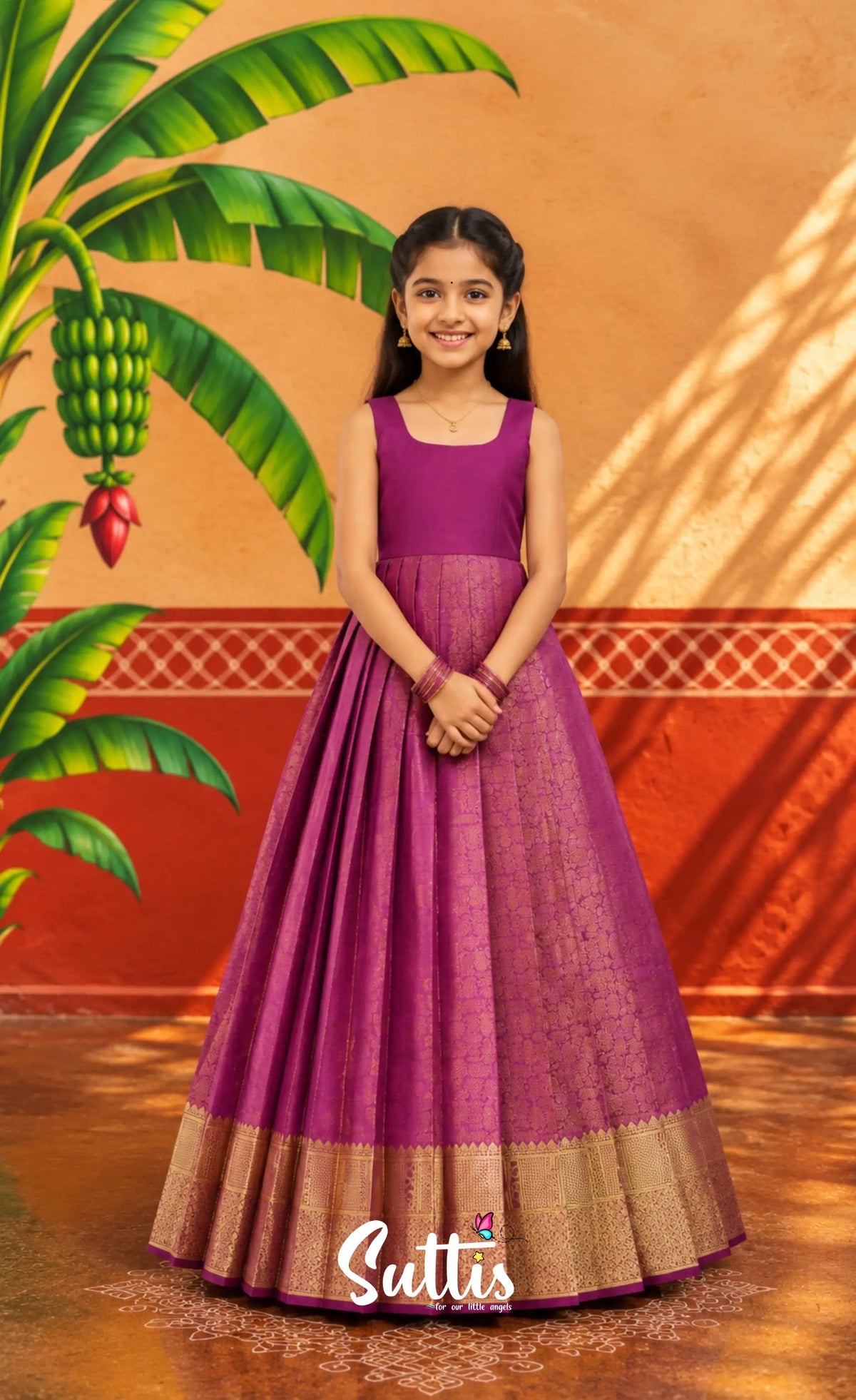 Blended Silk Pavadai Sattai - Magenta - Kids-Suttis