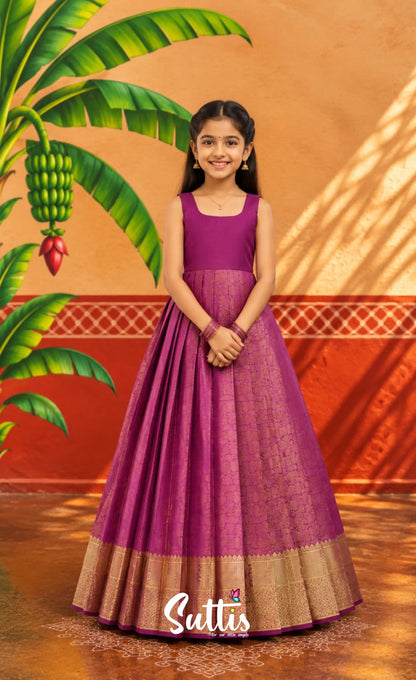 Blended Silk Pavadai Sattai - Magenta - Kids-Suttis