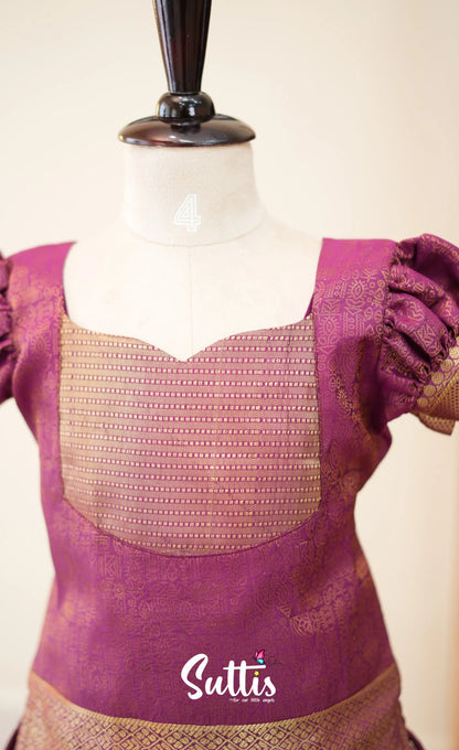 Blended Silk Pavadai Sattai - Magenta - Kids-Suttis