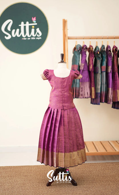 Blended Silk Pavadai Sattai - Magenta - Kids-Suttis