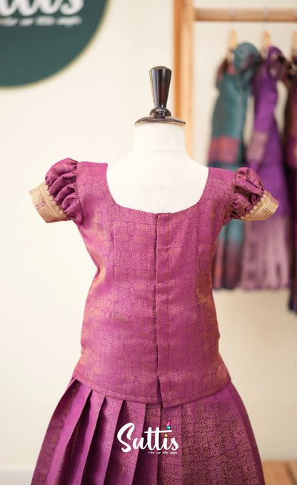 Blended Silk Pavadai Sattai - Magenta - Kids-Suttis