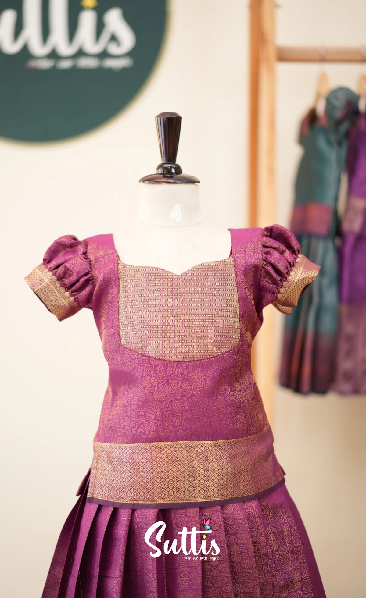 Blended Silk Pavadai Sattai - Magenta - Kids-Suttis