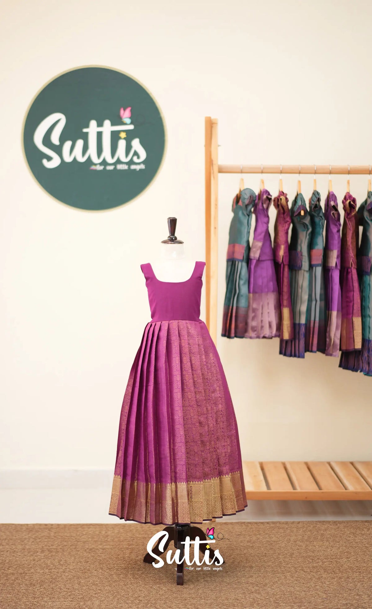 Blended Silk Pavadai Sattai - Magenta - Kids-Suttis