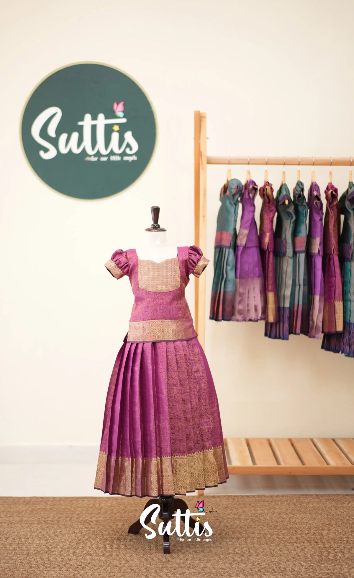 Blended Silk Pavadai Sattai - Magenta - Kids-Suttis