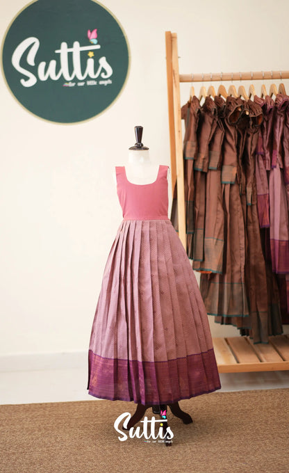 Blended Silk Pavadai Sattai - Mauve and Deep Magenta - Kids-Suttis