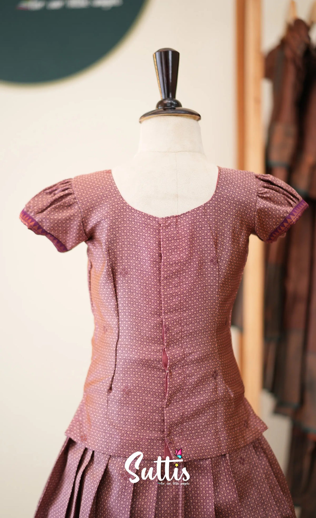 Blended Silk Pavadai Sattai - Mauve and Deep Magenta - Kids-Suttis