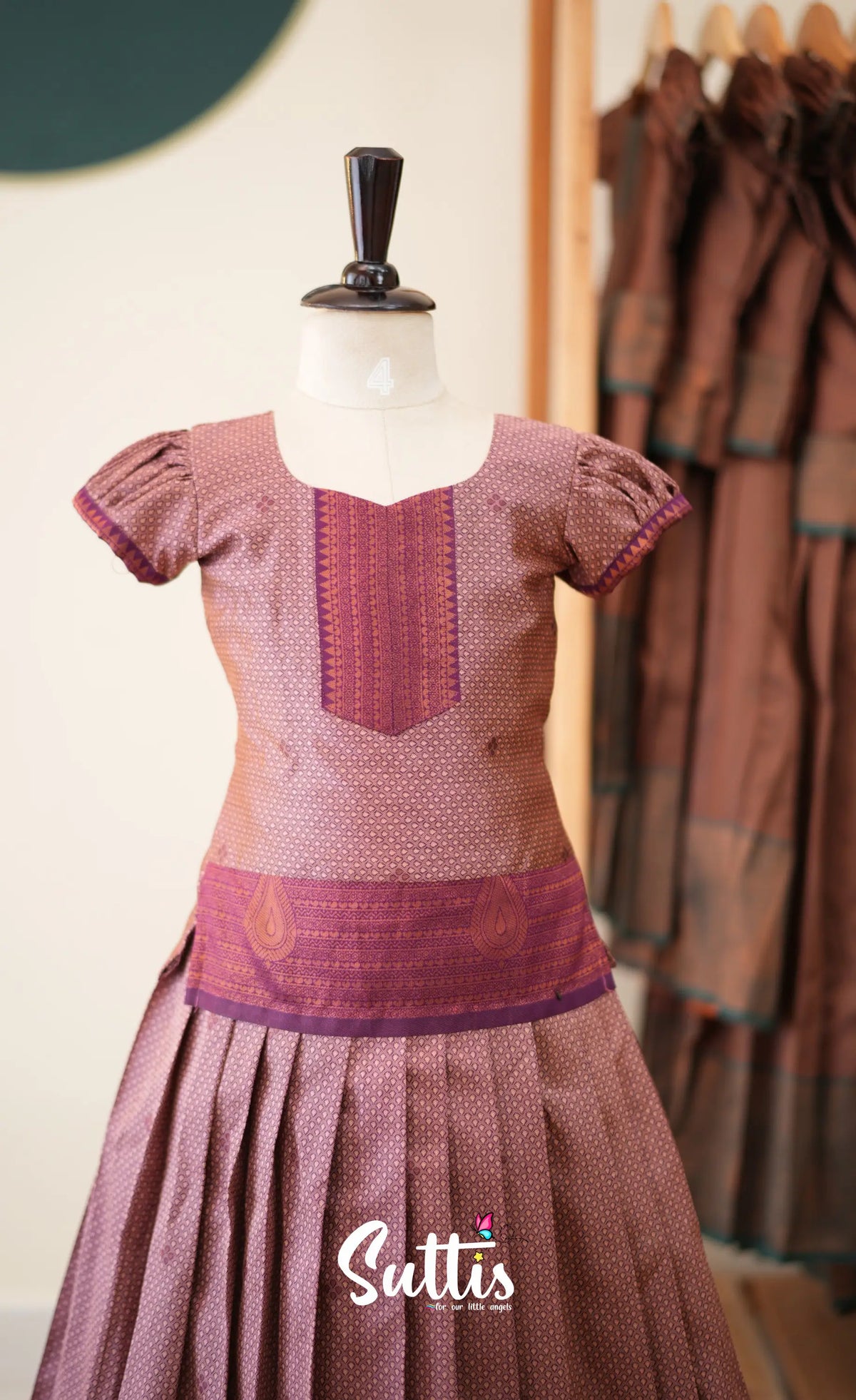 Blended Silk Pavadai Sattai - Mauve and Deep Magenta - Kids-Suttis