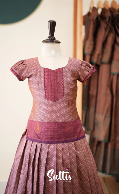Blended Silk Pavadai Sattai - Mauve and Deep Magenta - Kids-Suttis