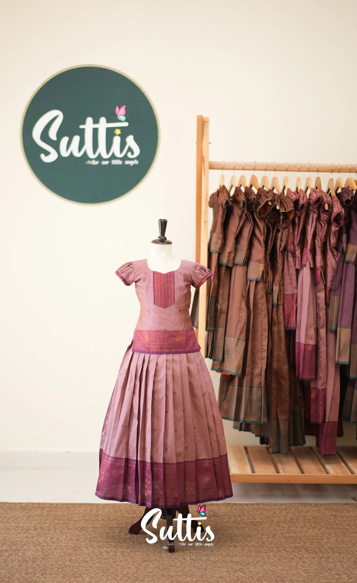 Blended Silk Pavadai Sattai - Mauve and Deep Magenta - Kids-Suttis