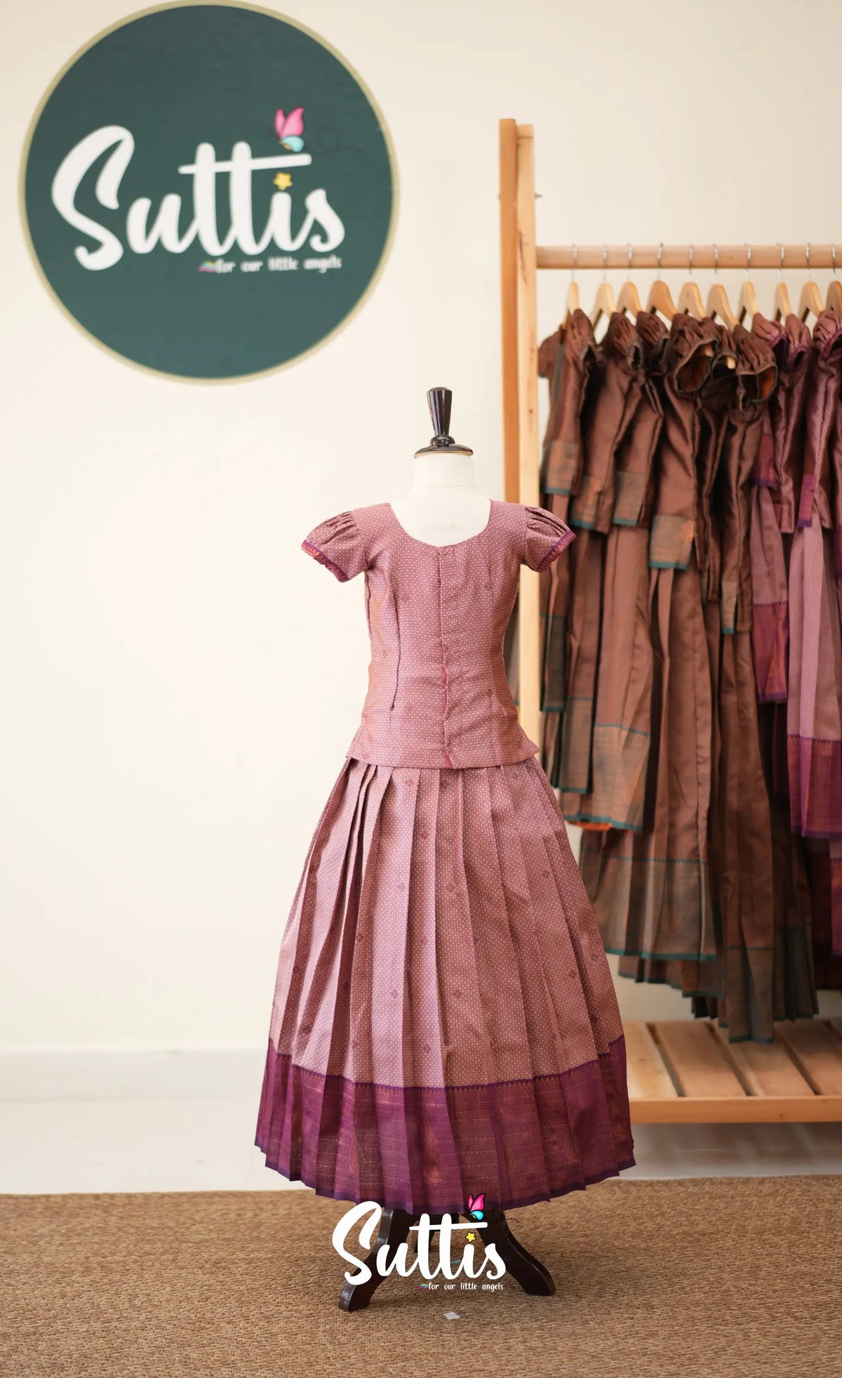 Blended Silk Pavadai Sattai - Mauve and Deep Magenta - Kids-Suttis