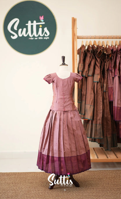 Blended Silk Pavadai Sattai - Mauve and Deep Magenta - Kids-Suttis