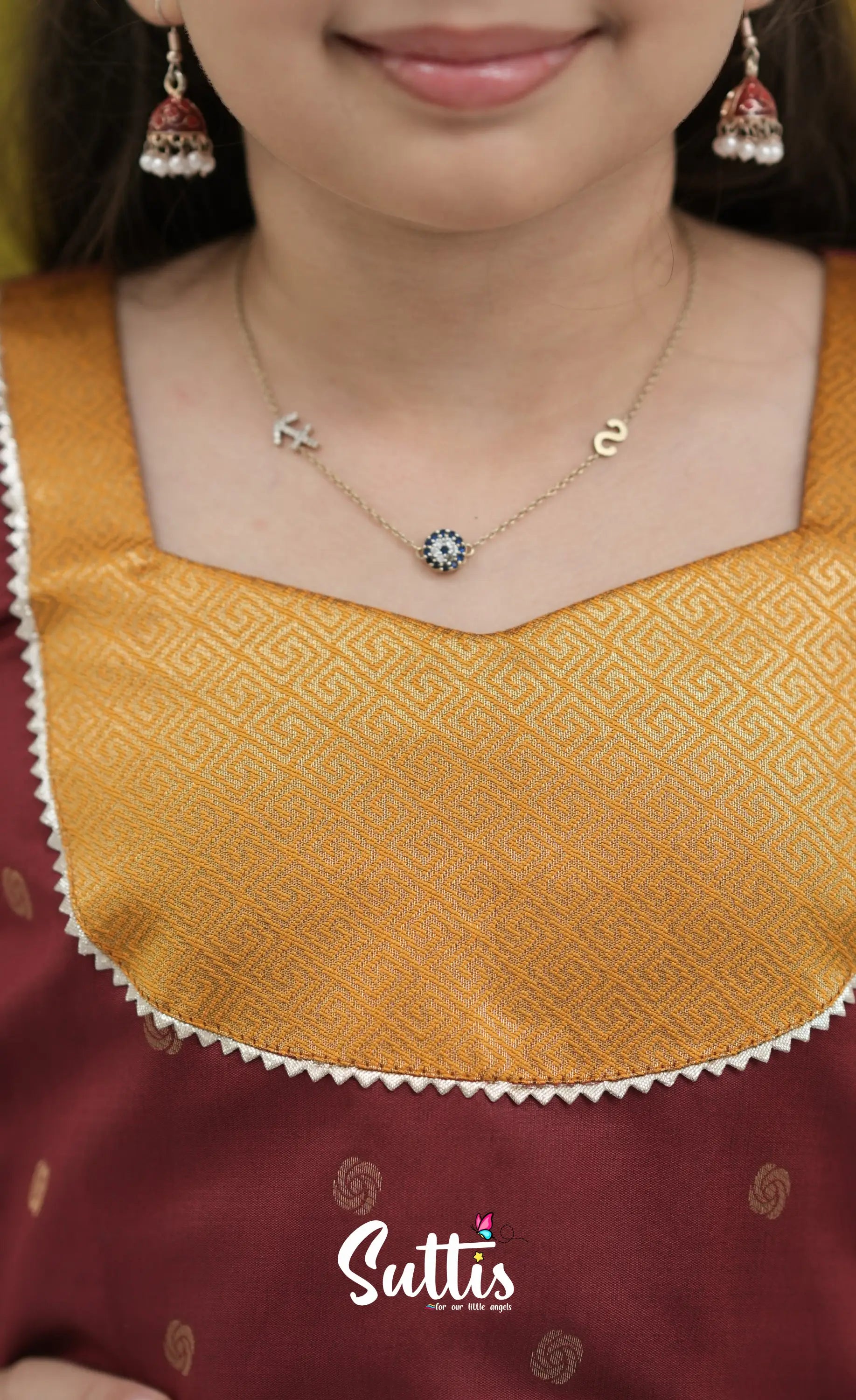 Blended Silk Pavadai Sattai - Mustard Yellow and Maroon Kids-Suttis