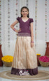 Blended Silk Pavadai Sattai Off white and Magentaish Purple Kids Suttis