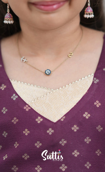 Blended Silk Pavadai Sattai Off white and Magentaish Purple Kids Suttis