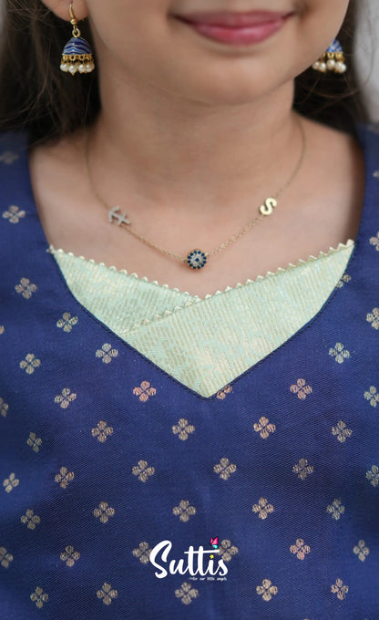 Blended Silk Pavadai Sattai Pastel Blue and Dark Blue Kids Suttis