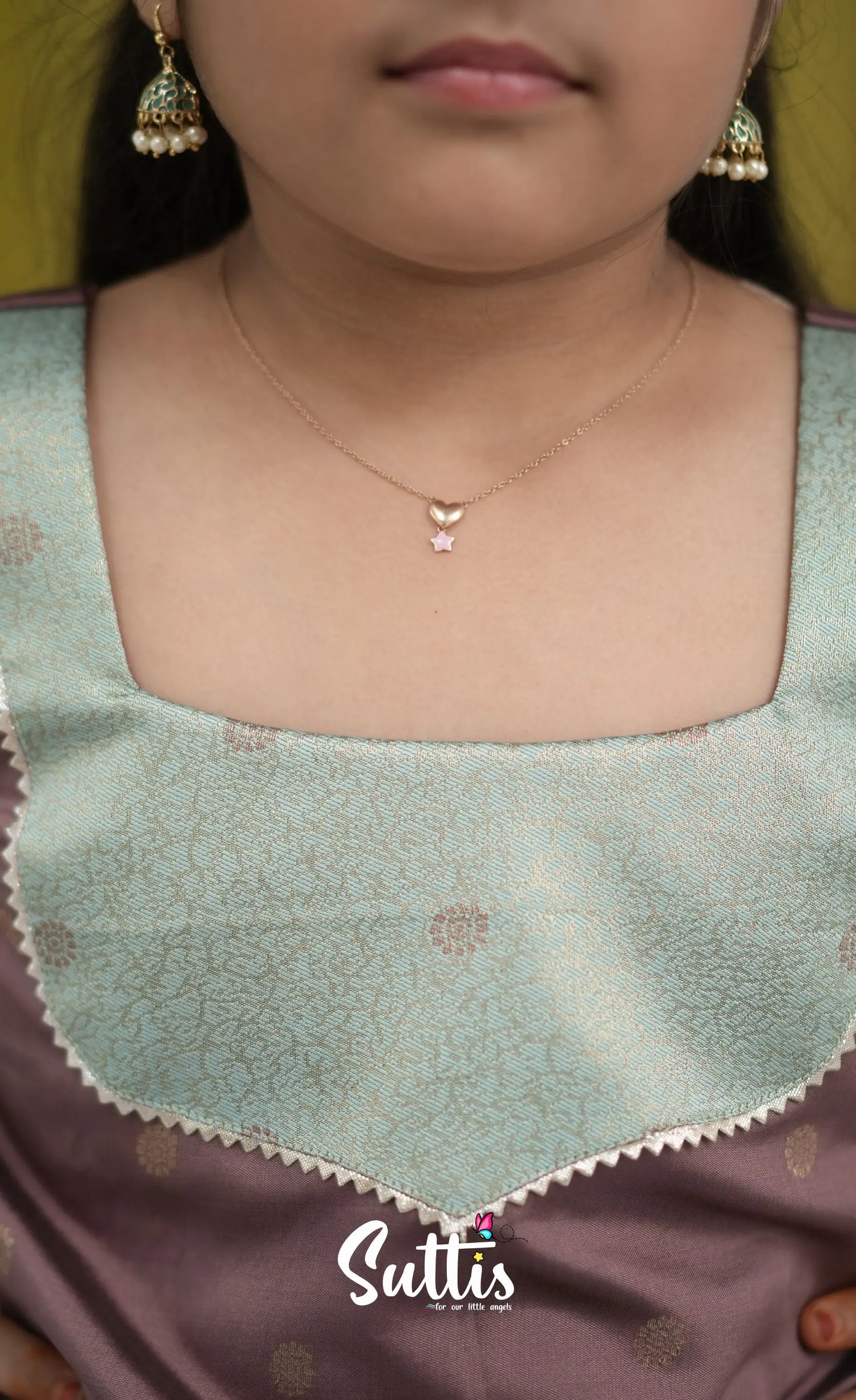 Blended Silk Pavadai Sattai - Pastel Blue and Light Brownish Beige Kids-Suttis