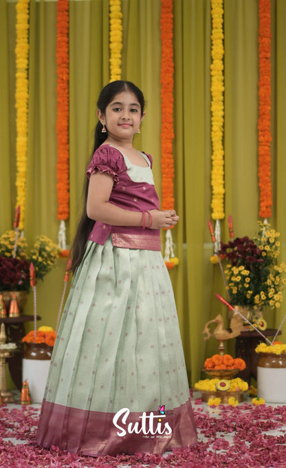 Blended Silk Pavadai Sattai - Pastel Blue and Magenta Pink Kids-Suttis