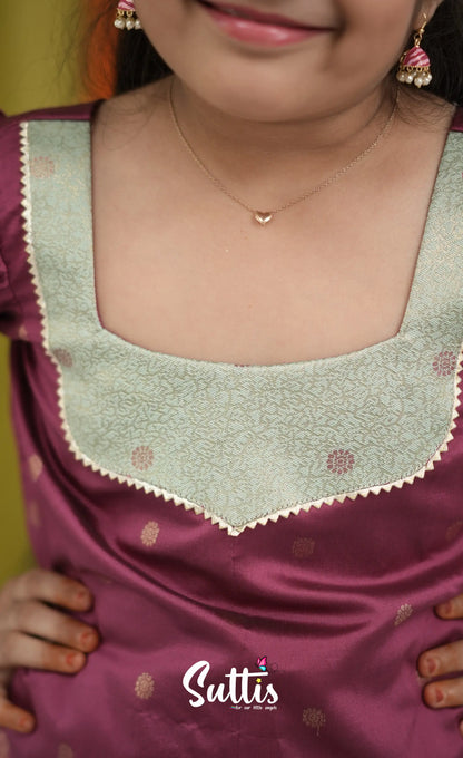 Blended Silk Pavadai Sattai - Pastel Blue and Magenta Pink Kids-Suttis