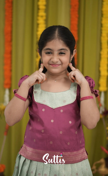 Blended Silk Pavadai Sattai - Pastel Blue and Magenta Pink Kids-Suttis