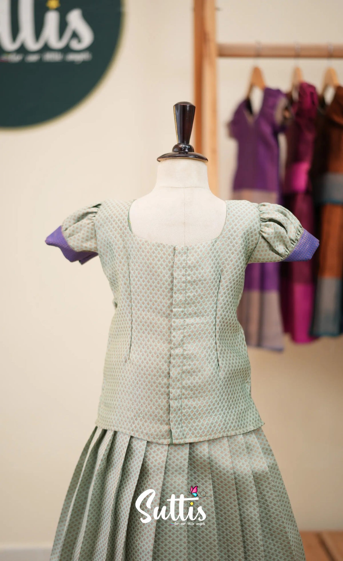 Blended Silk Pavadai Sattai - Pastel Blue and Royal Blue - Kids-Suttis