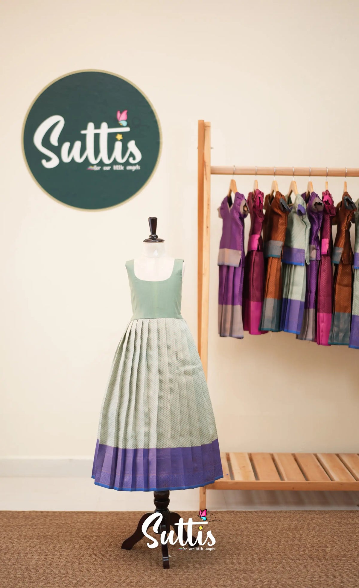 Blended Silk Pavadai Sattai - Pastel Blue and Royal Blue - Kids-Suttis