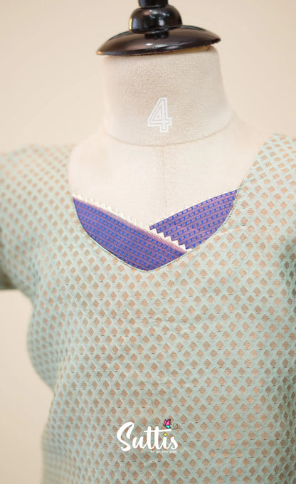 Blended Silk Pavadai Sattai - Pastel Blue and Royal Blue - Kids-Suttis