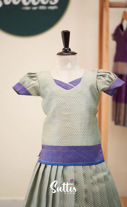 Blended Silk Pavadai Sattai - Pastel Blue and Royal Blue - Kids-Suttis