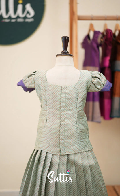 Blended Silk Pavadai Sattai - Pastel Blue and Royal Blue - Kids-Suttis