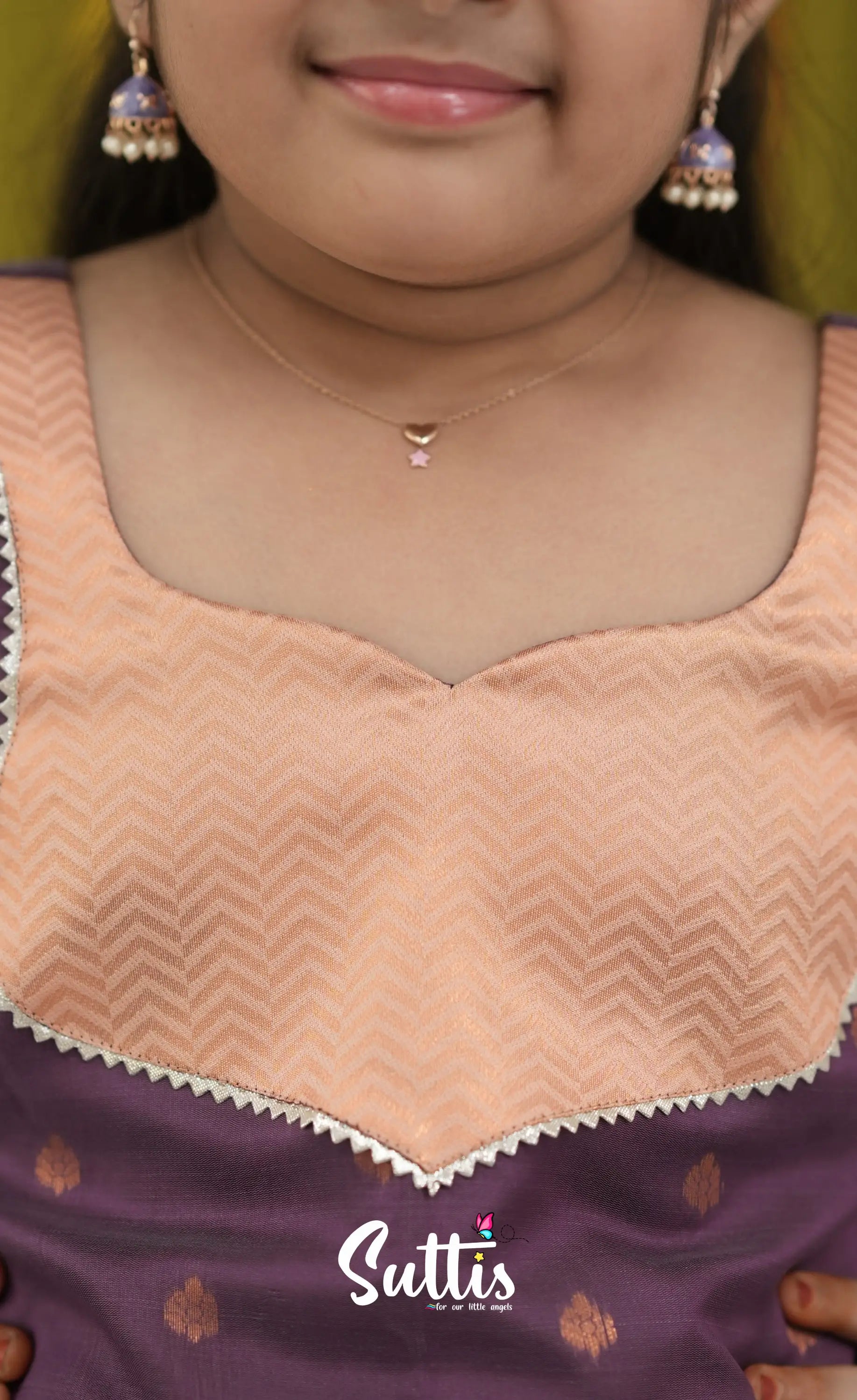 Blended Silk Pavadai Sattai - Peach and Purple Kids-Suttis