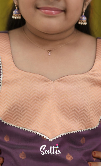 Blended Silk Pavadai Sattai - Peach and Purple Kids-Suttis