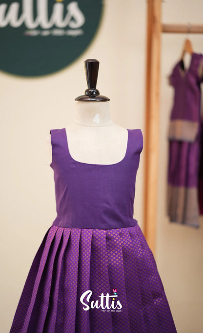 Blended Silk Pavadai Sattai - Purple and Grey - Kids-Suttis