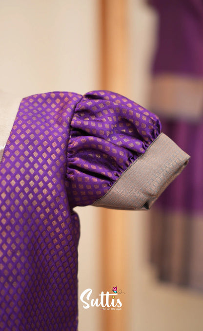 Blended Silk Pavadai Sattai - Purple and Grey - Kids-Suttis