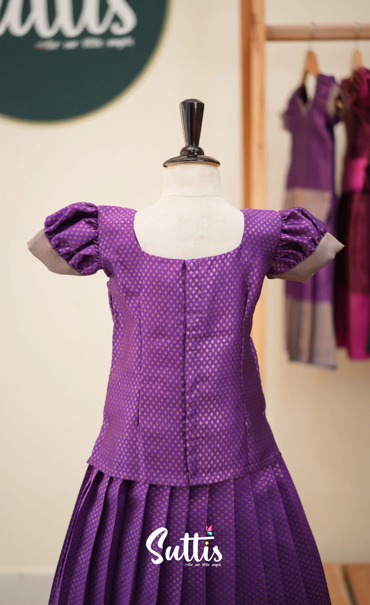 Blended Silk Pavadai Sattai - Purple and Grey - Kids-Suttis