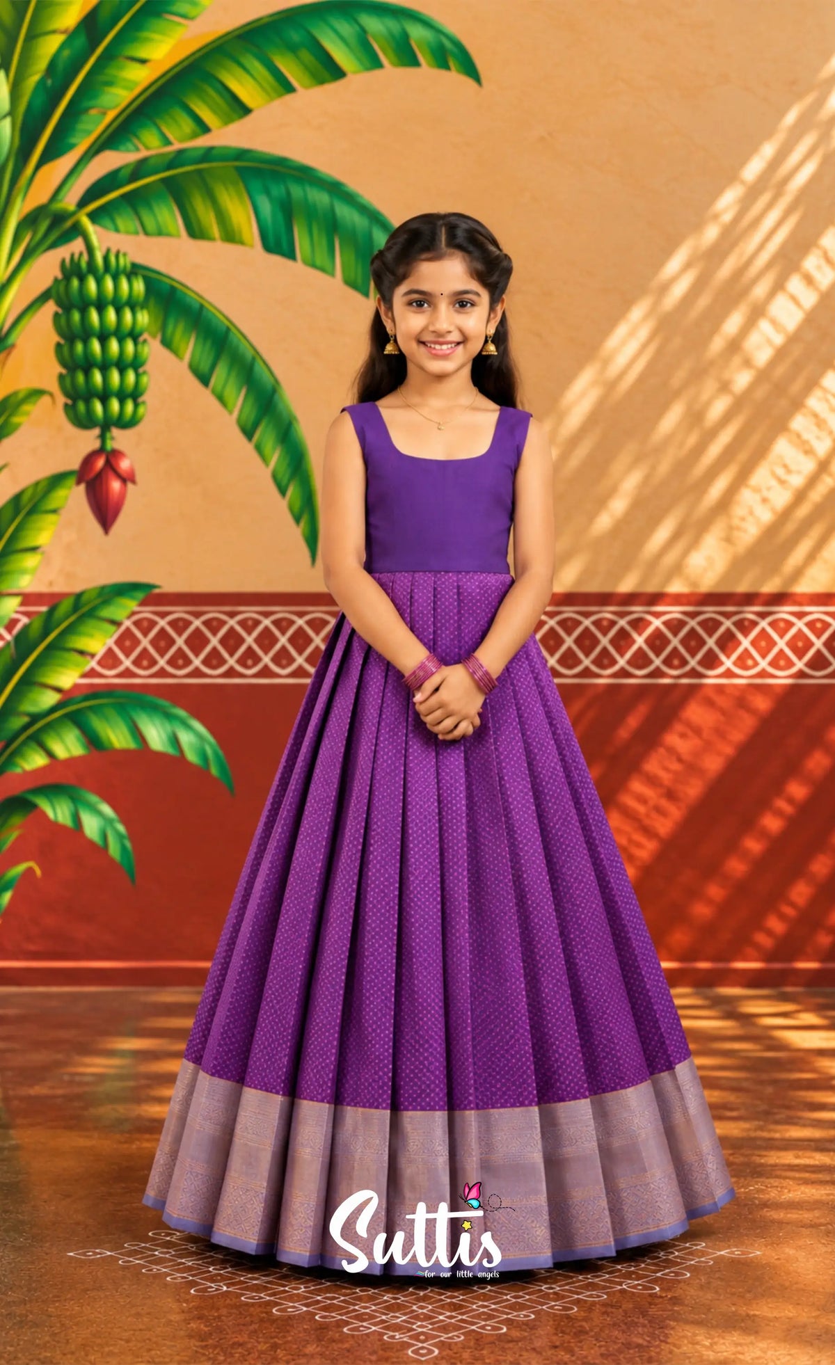 Blended Silk Pavadai Sattai - Purple and Grey - Kids-Suttis
