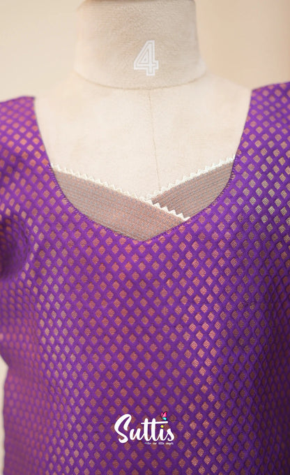 Blended Silk Pavadai Sattai - Purple and Grey - Kids-Suttis