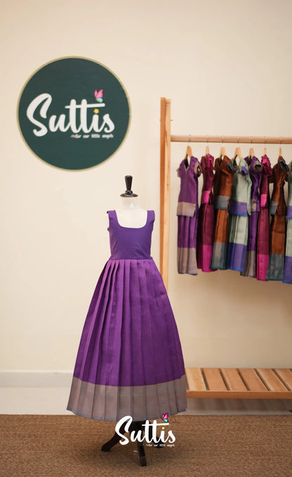 Blended Silk Pavadai Sattai - Purple and Grey - Kids-Suttis