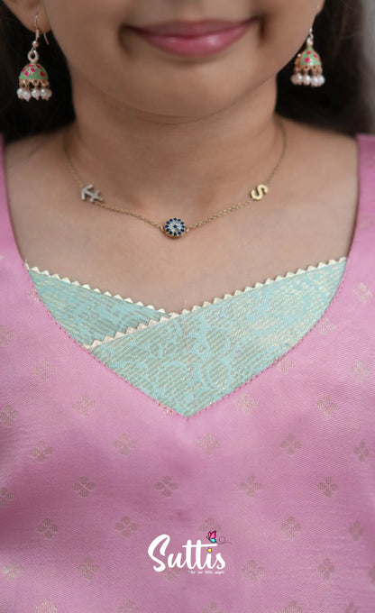 Blended Silk Pavadai Sattai Sky Blue and Baby Pink Kids Suttis