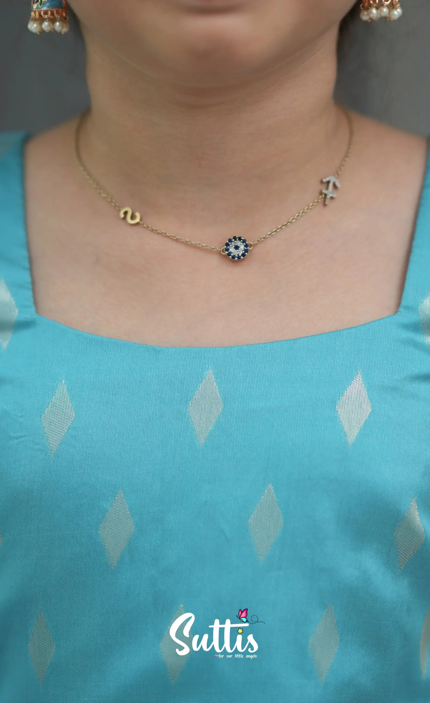 Blended Silk Pavadai Sattai - Sky Blue and White Kids-Suttis