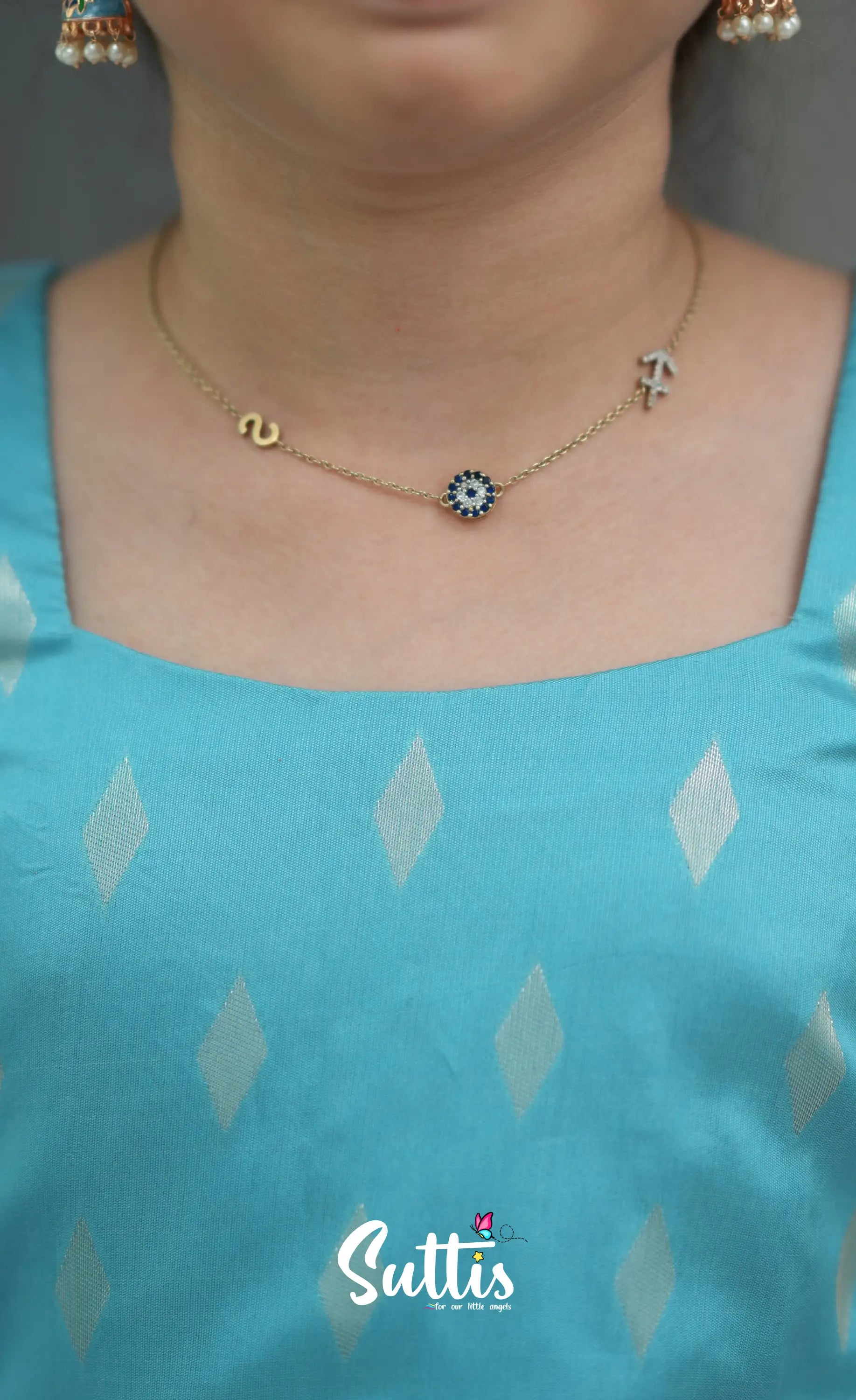 Blended Silk Pavadai Sattai - Sky Blue and White Kids-Suttis